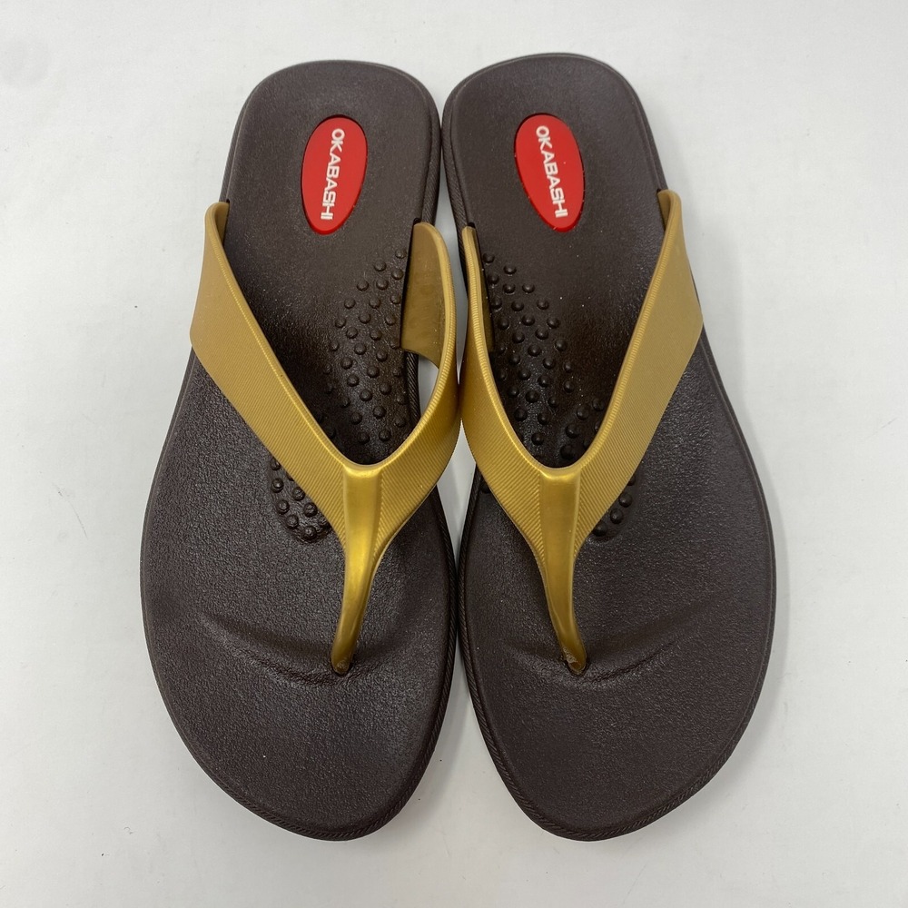 Okabashi Brown Gold‎ Waterproof Thongs Slides Flip Flops Women's Size Medium